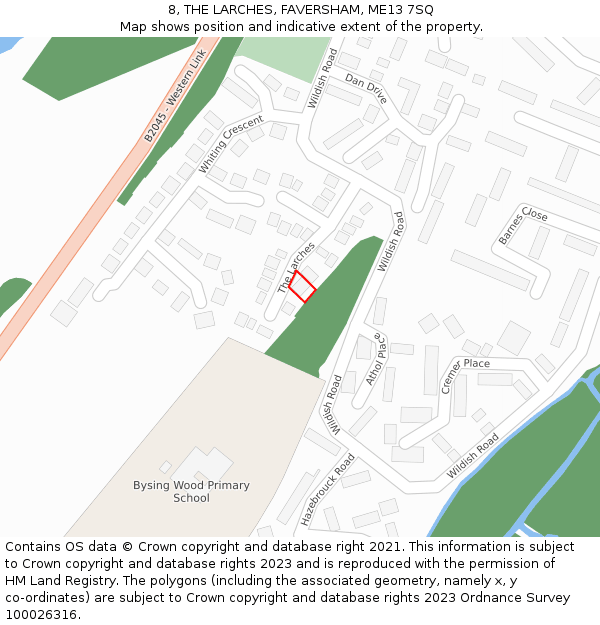 8, THE LARCHES, FAVERSHAM, ME13 7SQ: Location map and indicative extent of plot