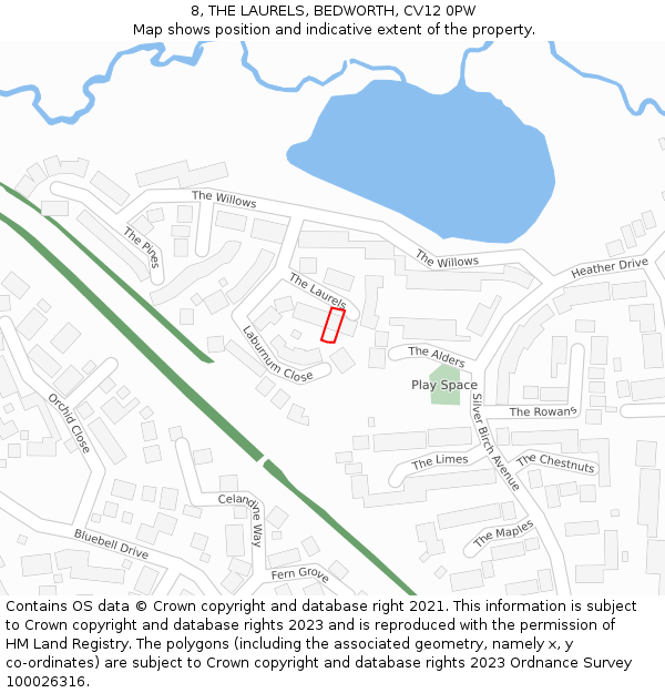 8, THE LAURELS, BEDWORTH, CV12 0PW: Location map and indicative extent of plot