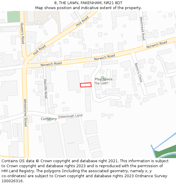 8, THE LAWN, FAKENHAM, NR21 8DT: Location map and indicative extent of plot