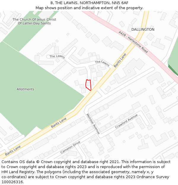 8, THE LAWNS, NORTHAMPTON, NN5 6AF: Location map and indicative extent of plot