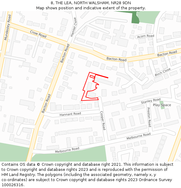 8, THE LEA, NORTH WALSHAM, NR28 9DN: Location map and indicative extent of plot