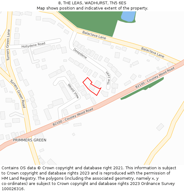 8, THE LEAS, WADHURST, TN5 6ES: Location map and indicative extent of plot