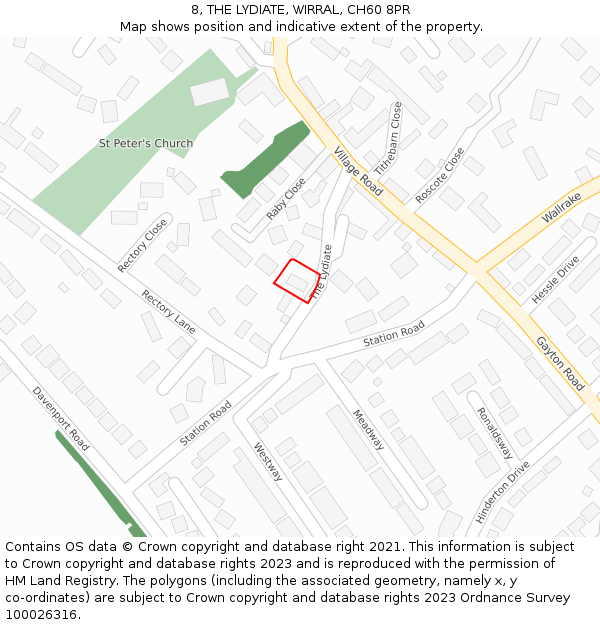 8, THE LYDIATE, WIRRAL, CH60 8PR: Location map and indicative extent of plot