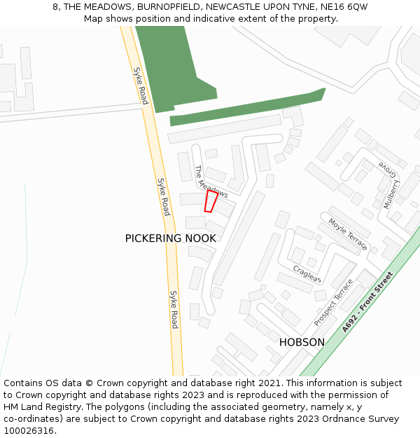 8, THE MEADOWS, BURNOPFIELD, NEWCASTLE UPON TYNE, NE16 6QW: Location map and indicative extent of plot