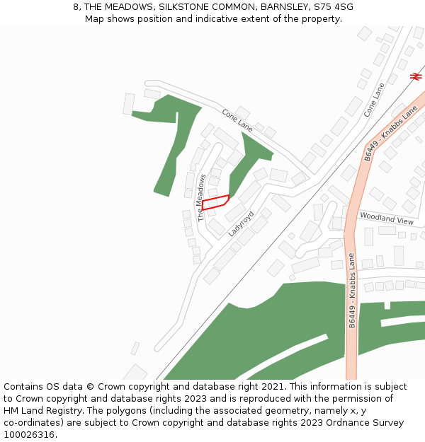 8, THE MEADOWS, SILKSTONE COMMON, BARNSLEY, S75 4SG: Location map and indicative extent of plot