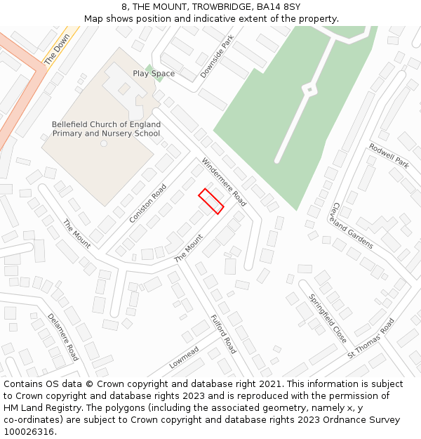 8, THE MOUNT, TROWBRIDGE, BA14 8SY: Location map and indicative extent of plot