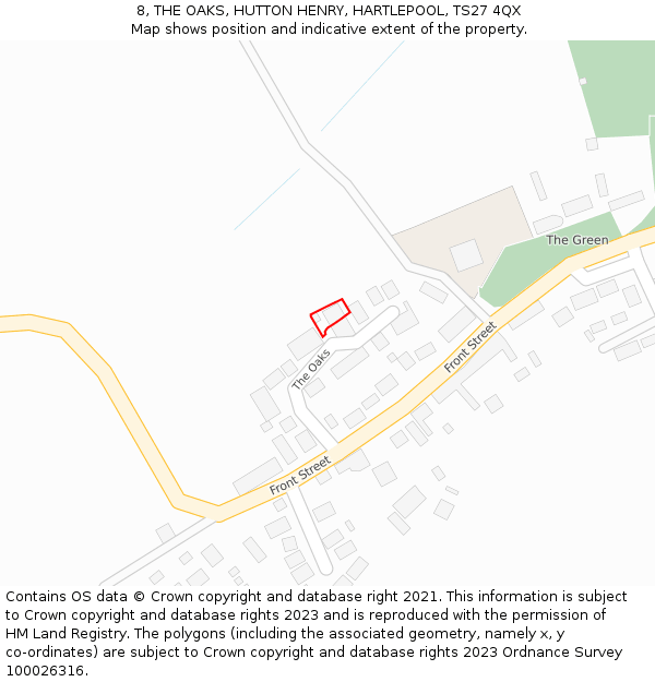 8, THE OAKS, HUTTON HENRY, HARTLEPOOL, TS27 4QX: Location map and indicative extent of plot