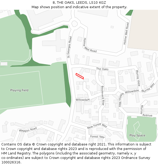 8, THE OAKS, LEEDS, LS10 4GZ: Location map and indicative extent of plot