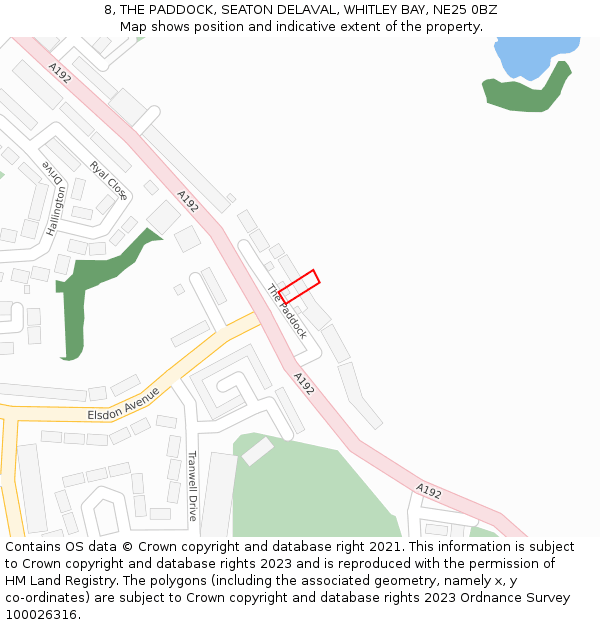 8, THE PADDOCK, SEATON DELAVAL, WHITLEY BAY, NE25 0BZ: Location map and indicative extent of plot