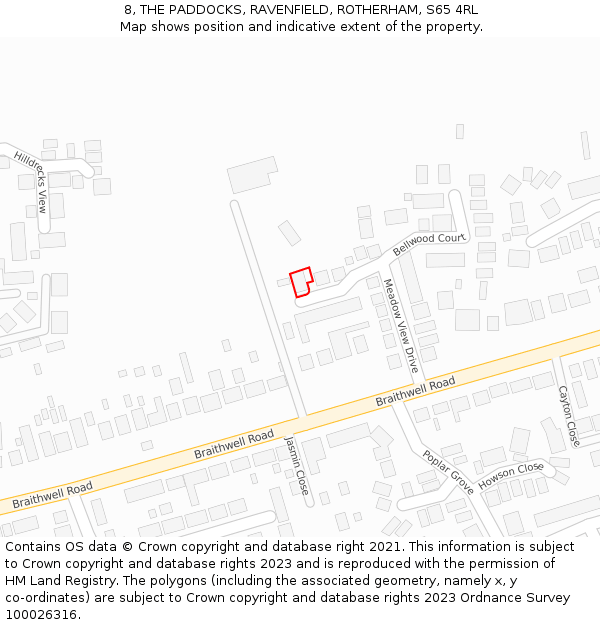 8, THE PADDOCKS, RAVENFIELD, ROTHERHAM, S65 4RL: Location map and indicative extent of plot