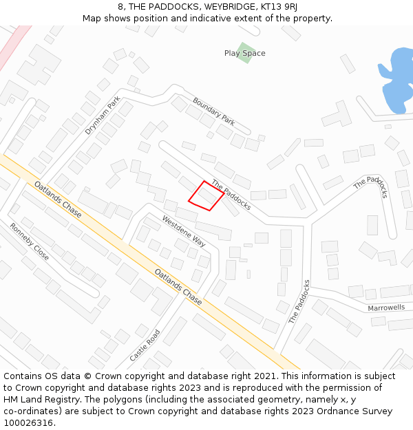 8, THE PADDOCKS, WEYBRIDGE, KT13 9RJ: Location map and indicative extent of plot
