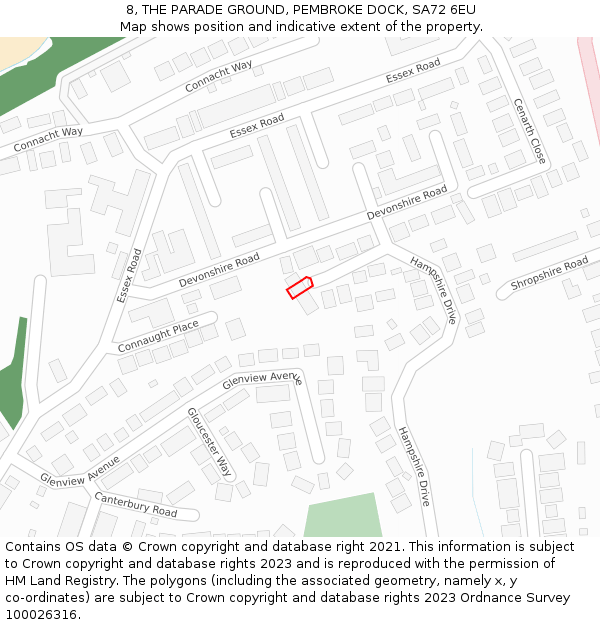 8, THE PARADE GROUND, PEMBROKE DOCK, SA72 6EU: Location map and indicative extent of plot