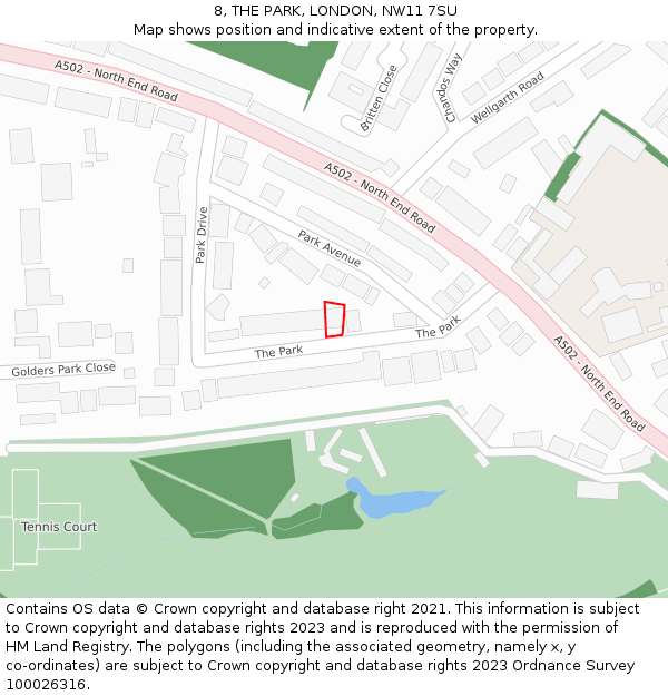 8, THE PARK, LONDON, NW11 7SU: Location map and indicative extent of plot