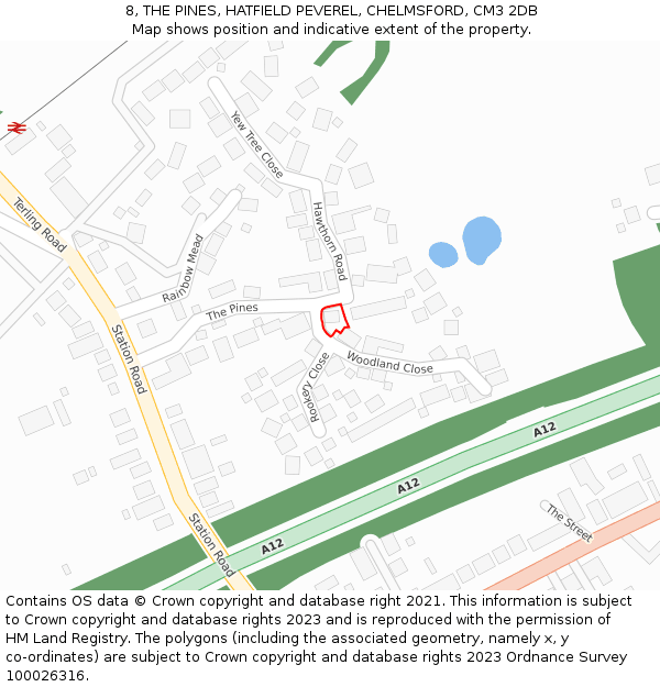 8, THE PINES, HATFIELD PEVEREL, CHELMSFORD, CM3 2DB: Location map and indicative extent of plot