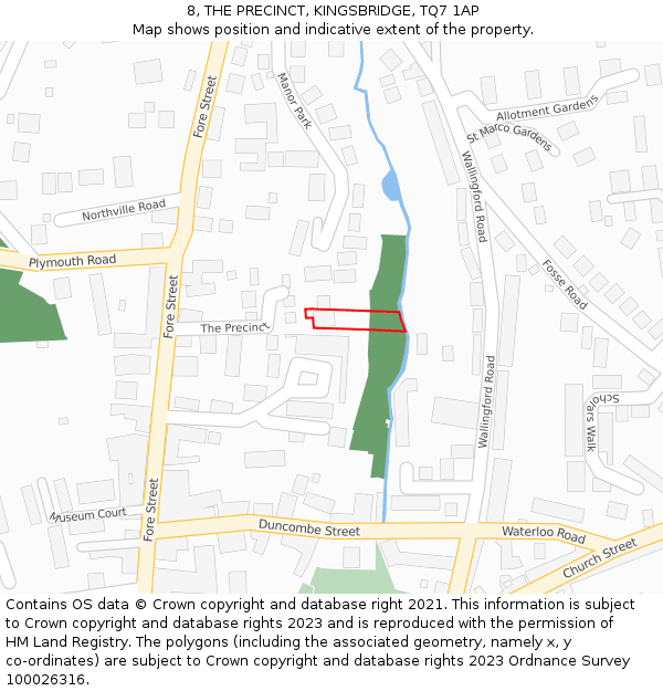 8, THE PRECINCT, KINGSBRIDGE, TQ7 1AP: Location map and indicative extent of plot