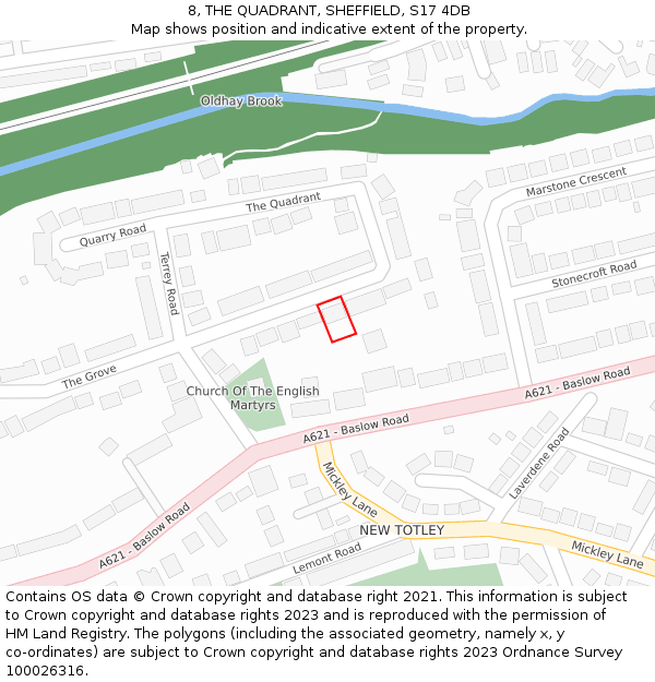 8, THE QUADRANT, SHEFFIELD, S17 4DB: Location map and indicative extent of plot