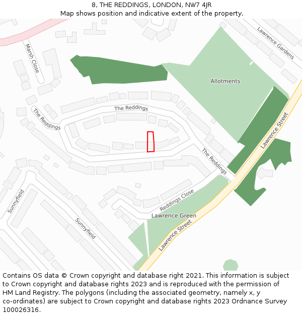 8, THE REDDINGS, LONDON, NW7 4JR: Location map and indicative extent of plot