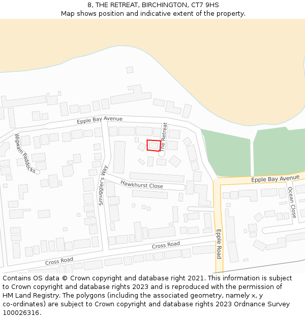 8, THE RETREAT, BIRCHINGTON, CT7 9HS: Location map and indicative extent of plot