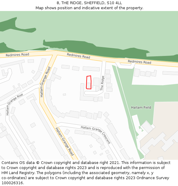 8, THE RIDGE, SHEFFIELD, S10 4LL: Location map and indicative extent of plot