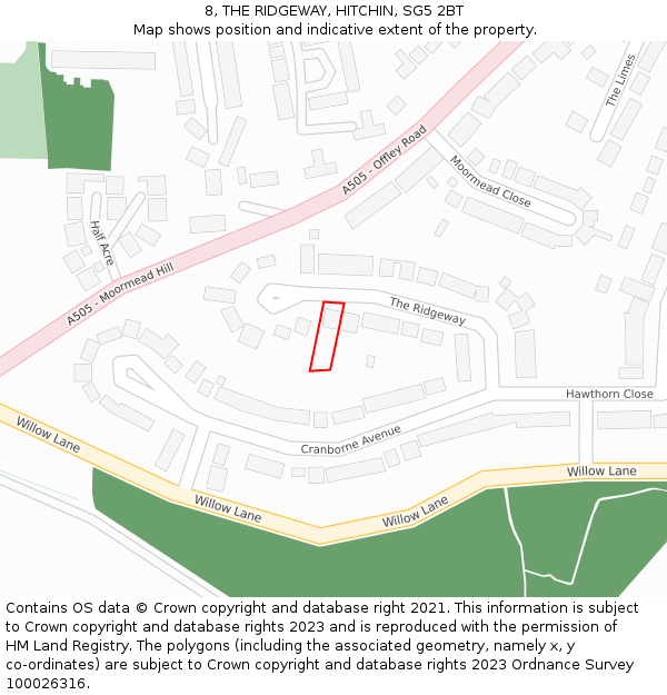 8, THE RIDGEWAY, HITCHIN, SG5 2BT: Location map and indicative extent of plot