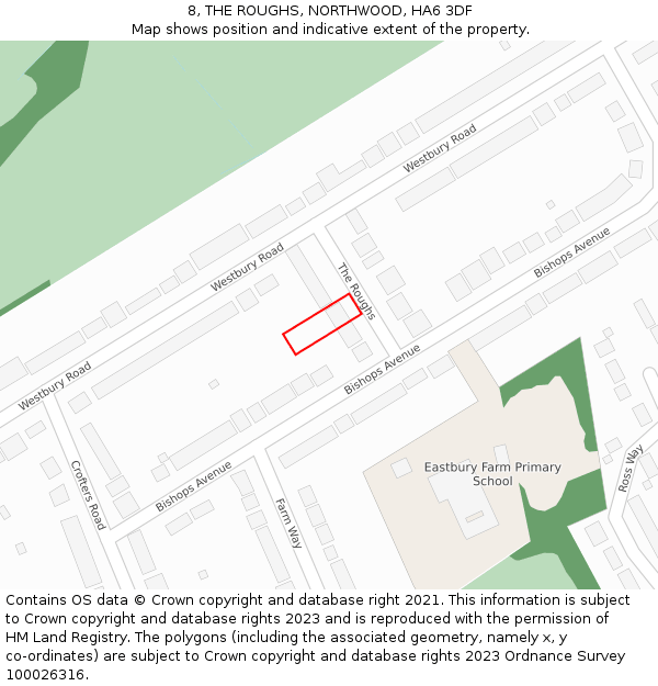 8, THE ROUGHS, NORTHWOOD, HA6 3DF: Location map and indicative extent of plot