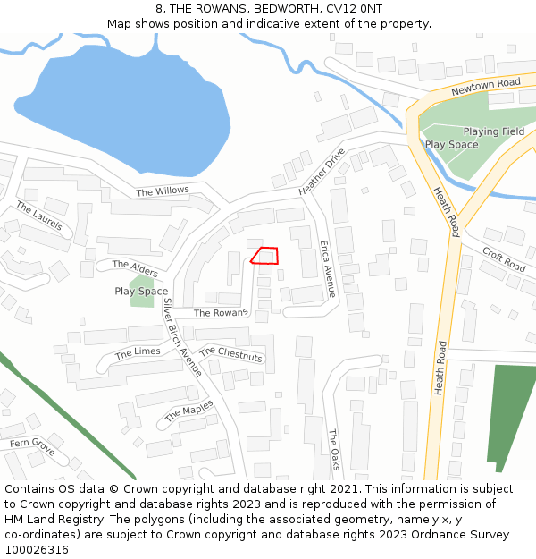 8, THE ROWANS, BEDWORTH, CV12 0NT: Location map and indicative extent of plot