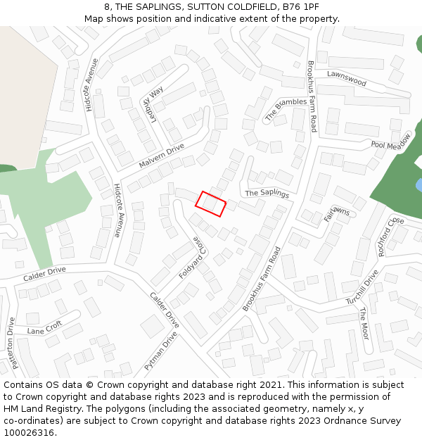 8, THE SAPLINGS, SUTTON COLDFIELD, B76 1PF: Location map and indicative extent of plot