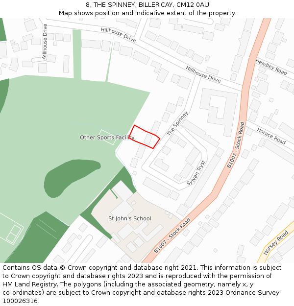 8, THE SPINNEY, BILLERICAY, CM12 0AU: Location map and indicative extent of plot