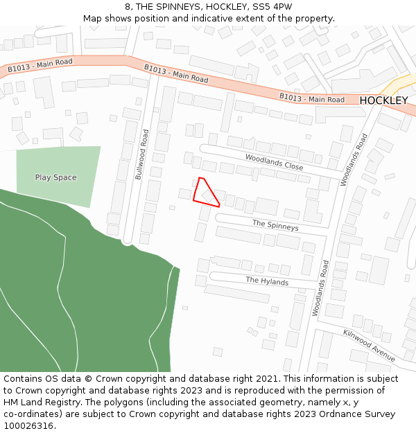 8, THE SPINNEYS, HOCKLEY, SS5 4PW: Location map and indicative extent of plot