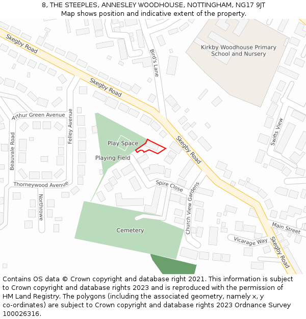 8, THE STEEPLES, ANNESLEY WOODHOUSE, NOTTINGHAM, NG17 9JT: Location map and indicative extent of plot