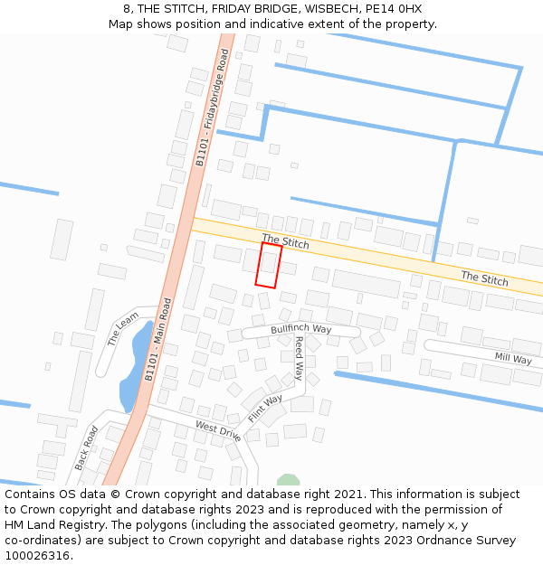 8, THE STITCH, FRIDAY BRIDGE, WISBECH, PE14 0HX: Location map and indicative extent of plot
