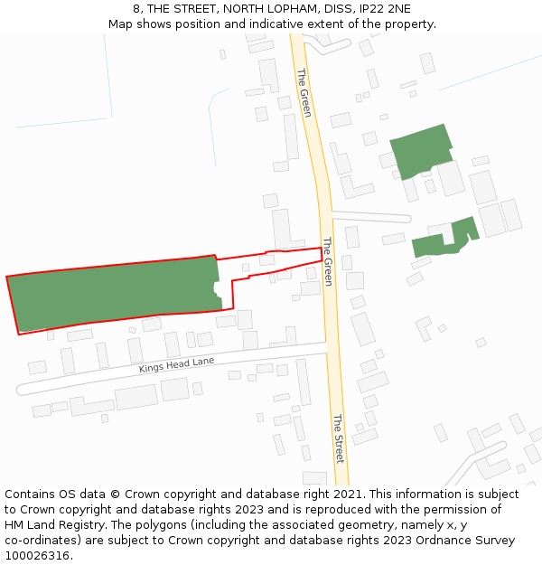 8, THE STREET, NORTH LOPHAM, DISS, IP22 2NE: Location map and indicative extent of plot