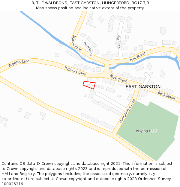 8, THE WALDRONS, EAST GARSTON, HUNGERFORD, RG17 7JB: Location map and indicative extent of plot