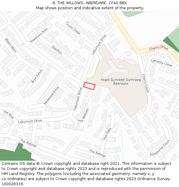 8, THE WILLOWS, ABERDARE, CF44 8BX: Location map and indicative extent of plot