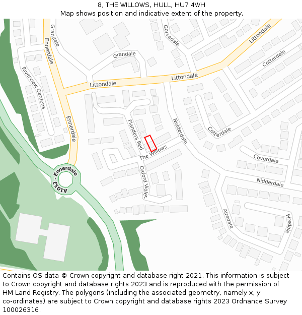 8, THE WILLOWS, HULL, HU7 4WH: Location map and indicative extent of plot