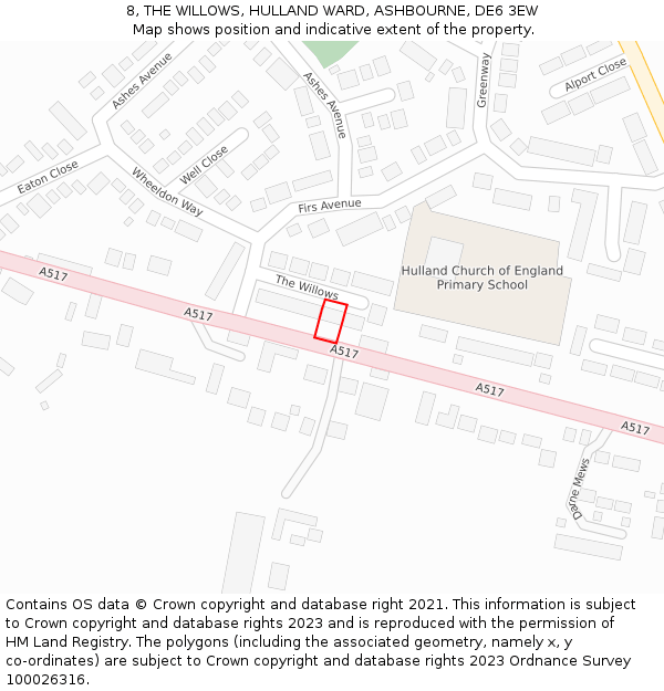 8, THE WILLOWS, HULLAND WARD, ASHBOURNE, DE6 3EW: Location map and indicative extent of plot