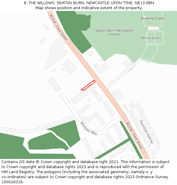 8, THE WILLOWS, SEATON BURN, NEWCASTLE UPON TYNE, NE13 6BN: Location map and indicative extent of plot