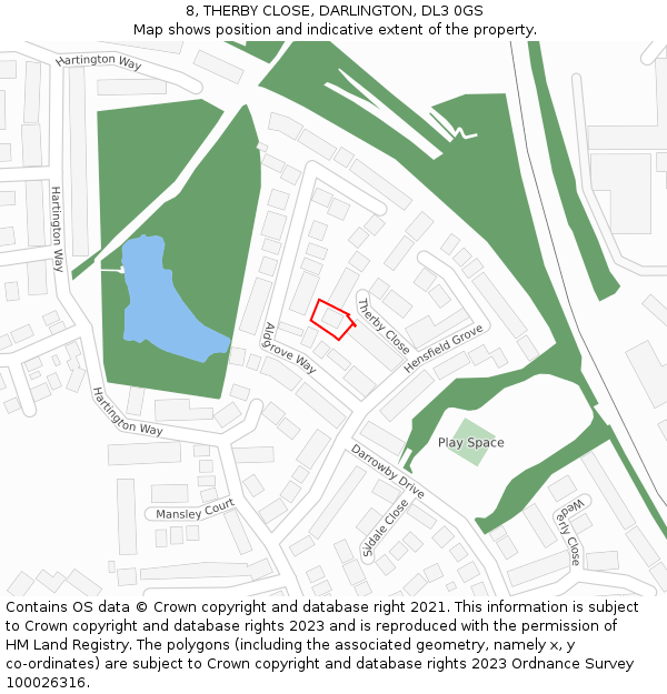 8, THERBY CLOSE, DARLINGTON, DL3 0GS: Location map and indicative extent of plot