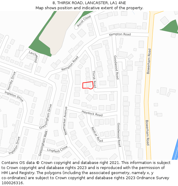 8, THIRSK ROAD, LANCASTER, LA1 4NE: Location map and indicative extent of plot
