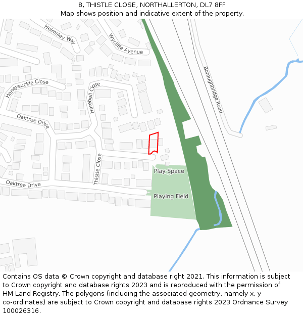 8, THISTLE CLOSE, NORTHALLERTON, DL7 8FF: Location map and indicative extent of plot