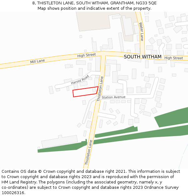 8, THISTLETON LANE, SOUTH WITHAM, GRANTHAM, NG33 5QE: Location map and indicative extent of plot