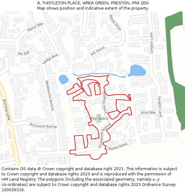 8, THISTLETON PLACE, WREA GREEN, PRESTON, PR4 2EN: Location map and indicative extent of plot
