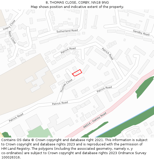 8, THOMAS CLOSE, CORBY, NN18 9NG: Location map and indicative extent of plot