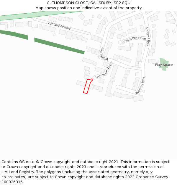 8, THOMPSON CLOSE, SALISBURY, SP2 8QU: Location map and indicative extent of plot