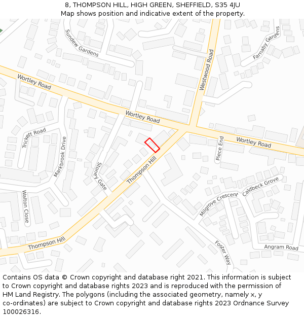 8, THOMPSON HILL, HIGH GREEN, SHEFFIELD, S35 4JU: Location map and indicative extent of plot