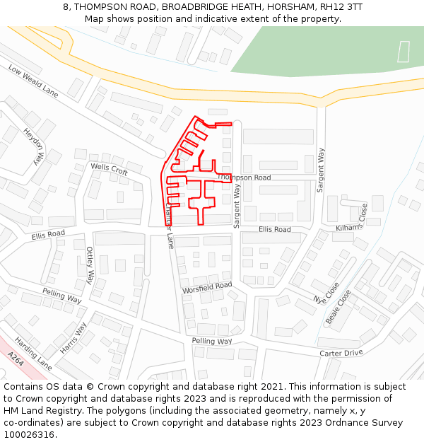 8, THOMPSON ROAD, BROADBRIDGE HEATH, HORSHAM, RH12 3TT: Location map and indicative extent of plot