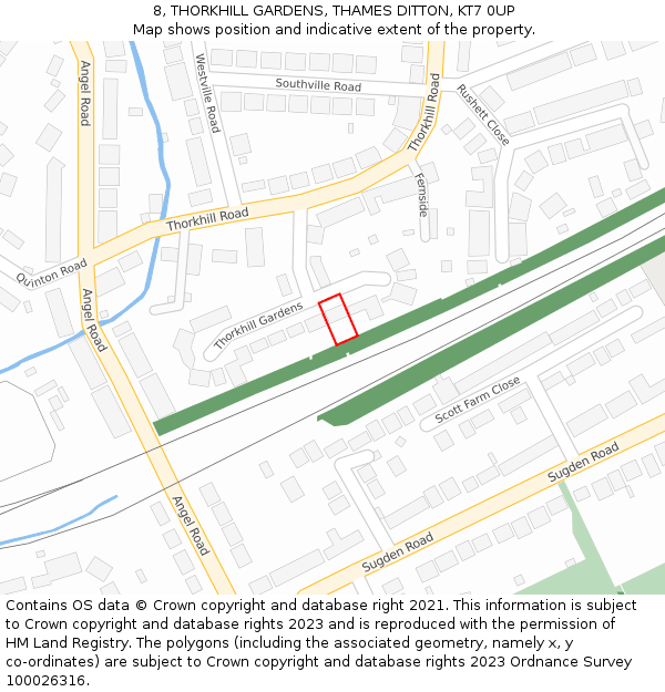 8, THORKHILL GARDENS, THAMES DITTON, KT7 0UP: Location map and indicative extent of plot