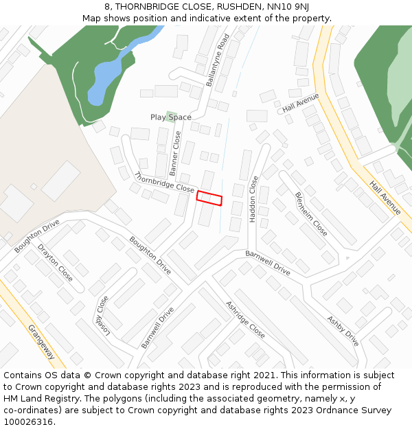 8, THORNBRIDGE CLOSE, RUSHDEN, NN10 9NJ: Location map and indicative extent of plot