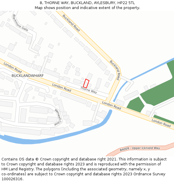 8, THORNE WAY, BUCKLAND, AYLESBURY, HP22 5TL: Location map and indicative extent of plot