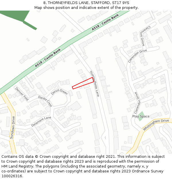 8, THORNEYFIELDS LANE, STAFFORD, ST17 9YS: Location map and indicative extent of plot